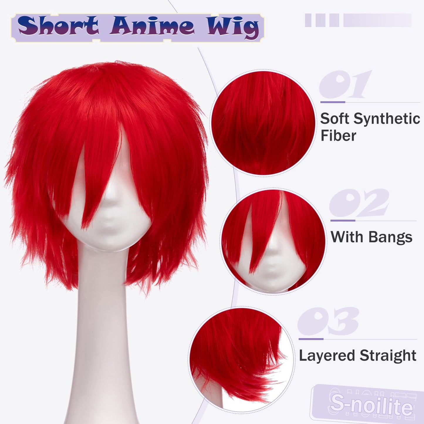 S-noilite Women Mens Short Cosplay Wig Fluffy Straight Synthetic Hair Wigs Man Male Short Red Wig Anime Cosplay Party Costume Wig