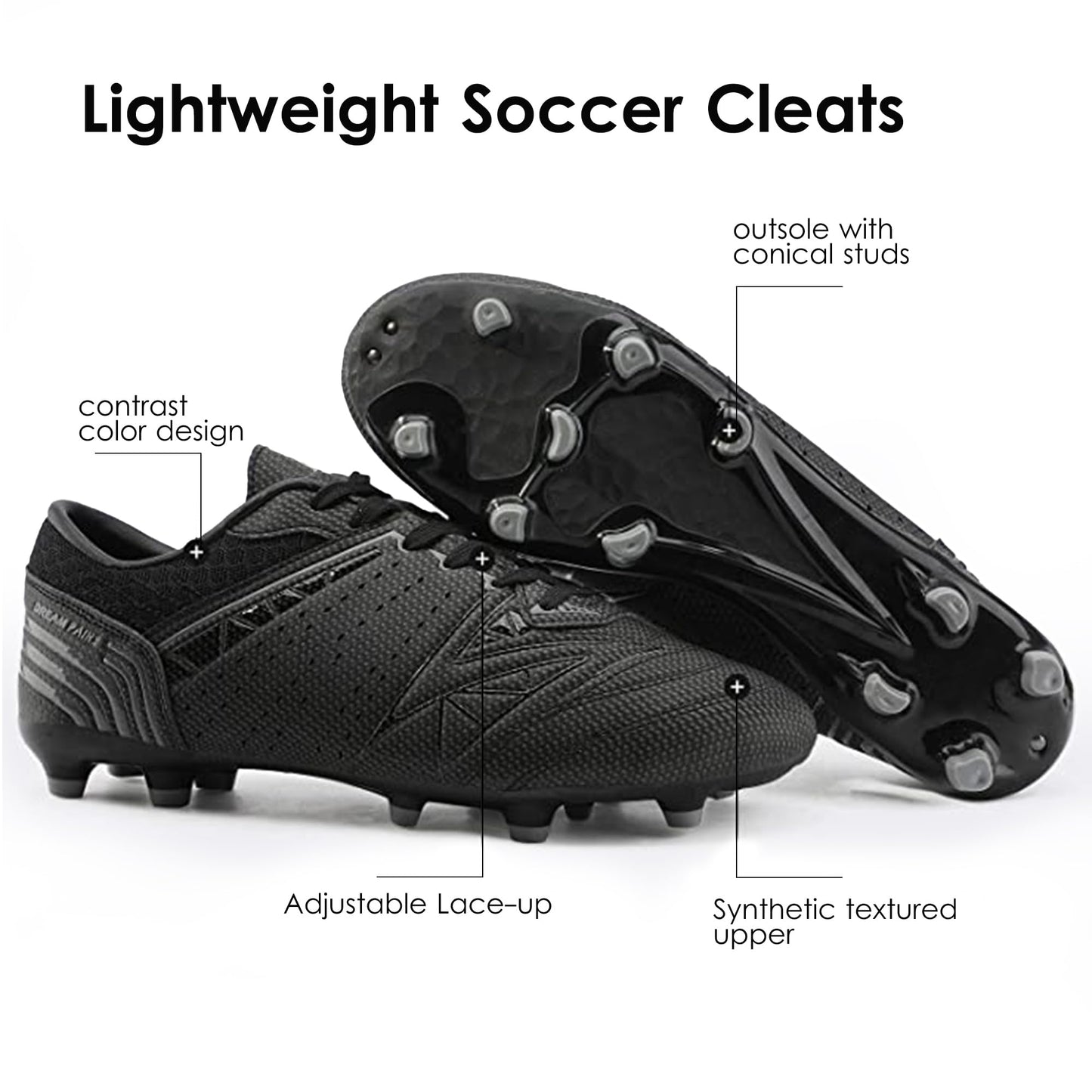DREAM PAIRS Mens Sport Flexible Athletic Lace Up Light Weight Outdoor Cleats Football Soccer Shoes,Size 7,Black/Dark/Grey,160859-M