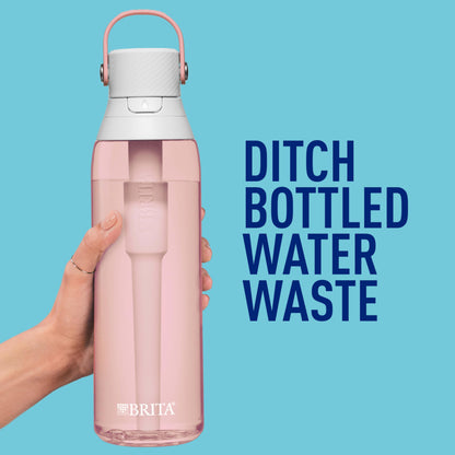 Brita Hard-Sided Plastic Premium Filtering Water Bottle, BPA-Free, Reusable, Replaces 300 Plastic Water Bottles, Filter Lasts 2 Months or 40 Gallons, Includes 1 Filter, Blush - 26 oz