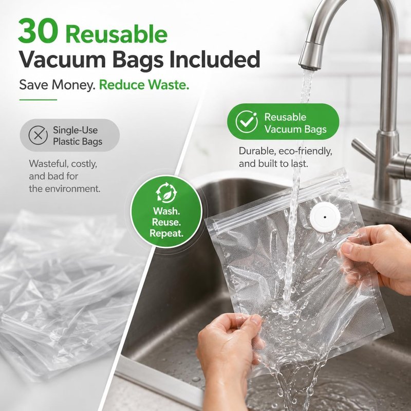 Handheld Vacuum Sealer for Food, Compact Portable Cordless Vacuum Sealer with 30 Reusable Bags, One-Touch Food Sealer for Kitchen, Freezer & Travel