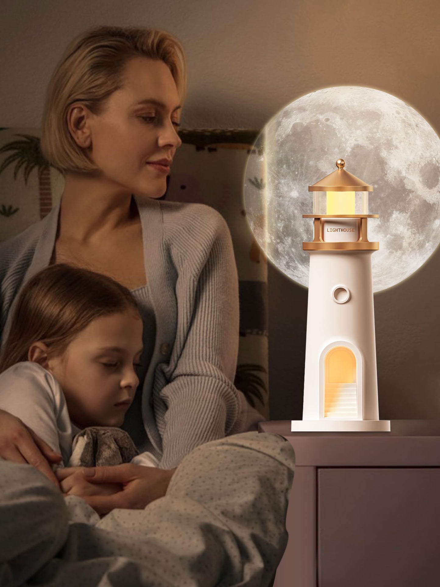 DSYHYL Moon Lamp Projector Night Light,Lighthouse Decor Light Night Light for Kids,Moon Light Galaxy Projector Rechargeable LED Aesthetic Table Lamp Christmas Birthday Gifts for Kids Boys Girl