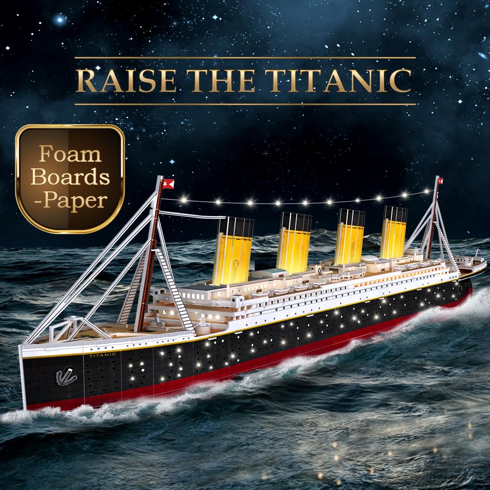CubicFun LED 3D Puzzle, 88 cm, Titanic Ship Model Toys for Adults and Teens, 266 Pieces