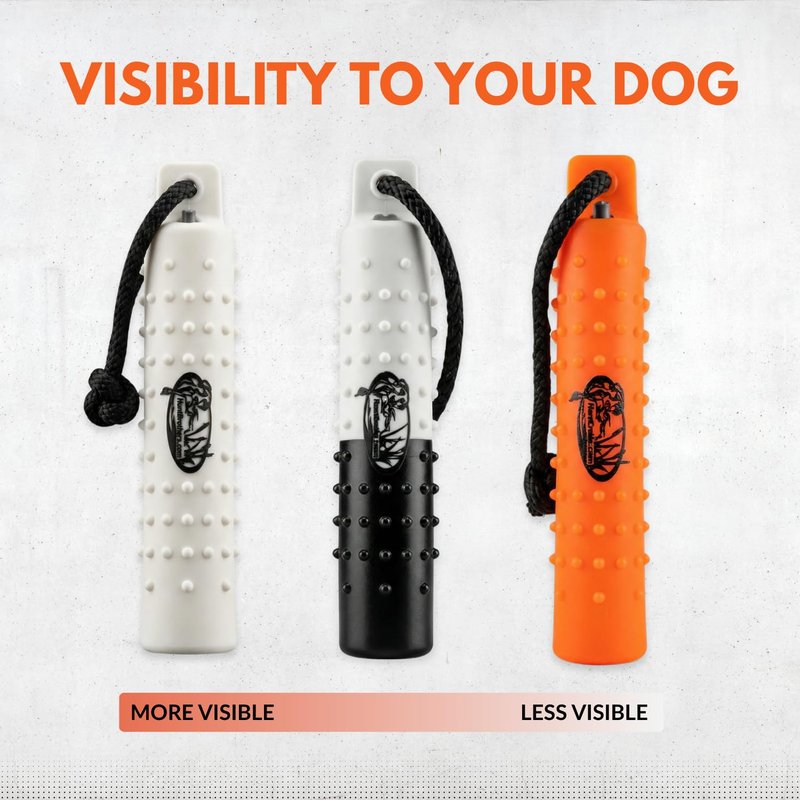 HuntEmUp 6 Pack 2" Plastic Dog Training Bumpers – Knobby Retrieving Dummy Set for Retriever & Hunting Dog Training – Floating Water Dummy – White Orange Black