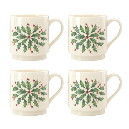 Lenox 853763 Holiday 4-Piece Stackable Mug Set, Christmas Dinnerware, Hosting