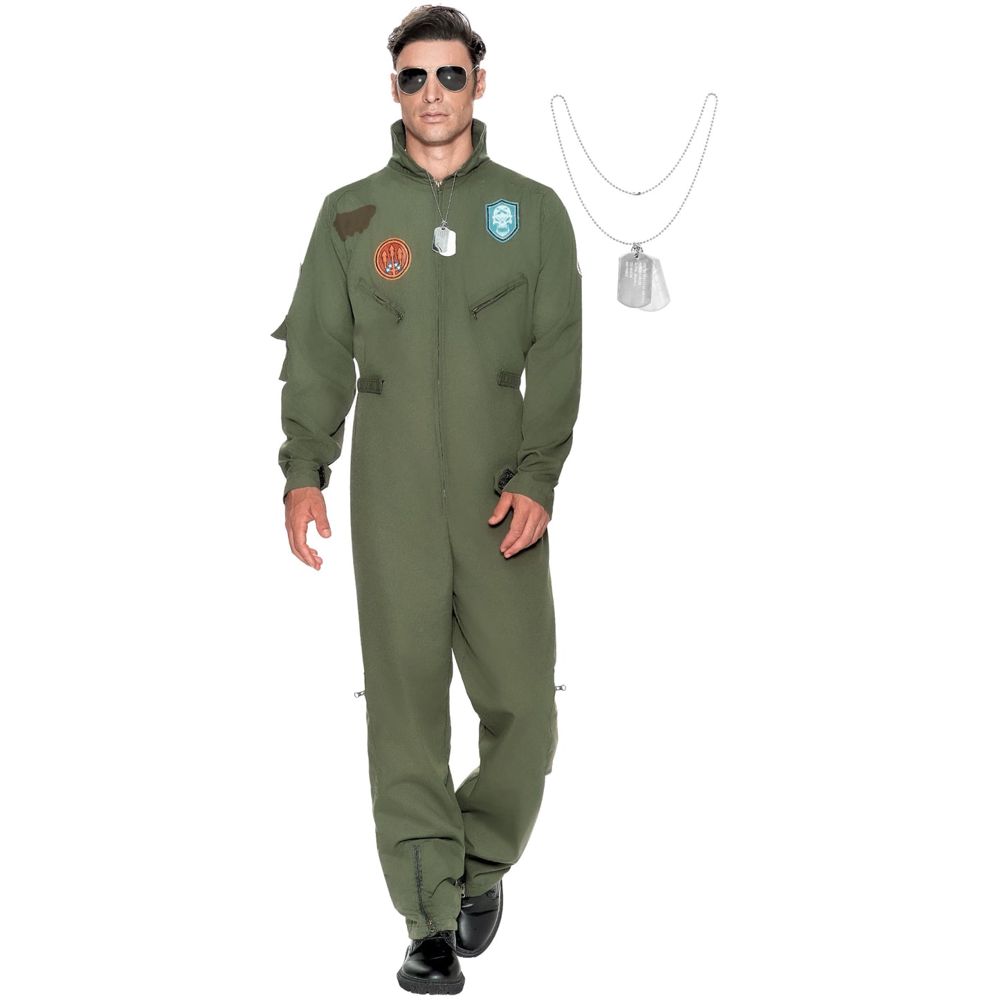 Spooktacular Creations Halloween Flight Suit Men, Fighter Pilot Costume Men for Adult Halloween Dress Up Party Cosplay, Role-Playing Cosplay Party (X-Large)