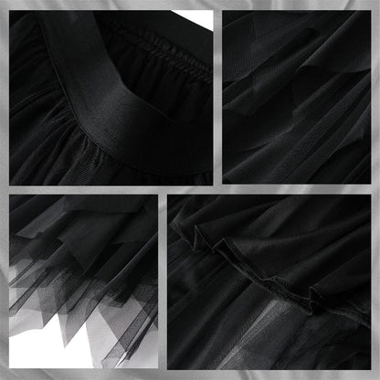 Reaowazo Tulle Skirts for Women Midi Long Fairy Skirt Tutu A-Line Mesh Layered High Elastic Waist Halloween Skirts Black One Size