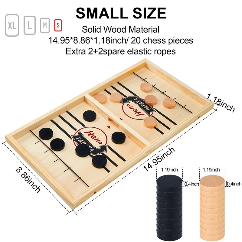 HELLO PAPAYA Fast Sling Puck Game - Test Your Speed and Accuracy with This Fast-Paced Wooden Air Hockey Desktop Battle Board Game - Guaranteed Fun Gifts for Family Night or Friends Party