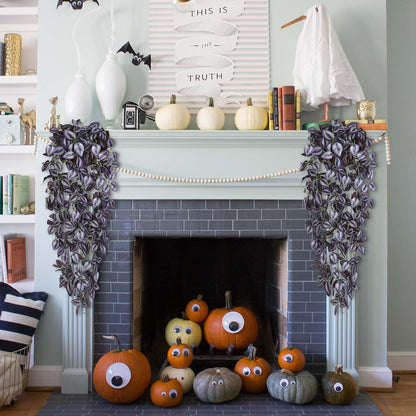 BLEUM CADE Fake Hanging Plants, 2pcs Artificial Hanging Plant, Faux Deep Purple Vines Hanging Plant for Wall Home Living Room Indoor Outdoor Halloween Decor (No Baskets)