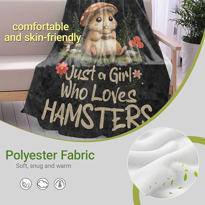 Hamster Mushroom Lightweight Throw Blanket, Whimsical Animal with Forest and Butterfly, Warm Soft Cozy Flannel Blankets, Couch Dorm Home Decor All Season Use, 80x60in, Gifts for Girls Women