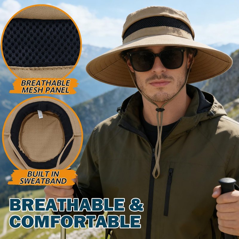 Men's UPF 50+ Waterproof Wide Brim Boonie Hat, Sun & Rain Protection