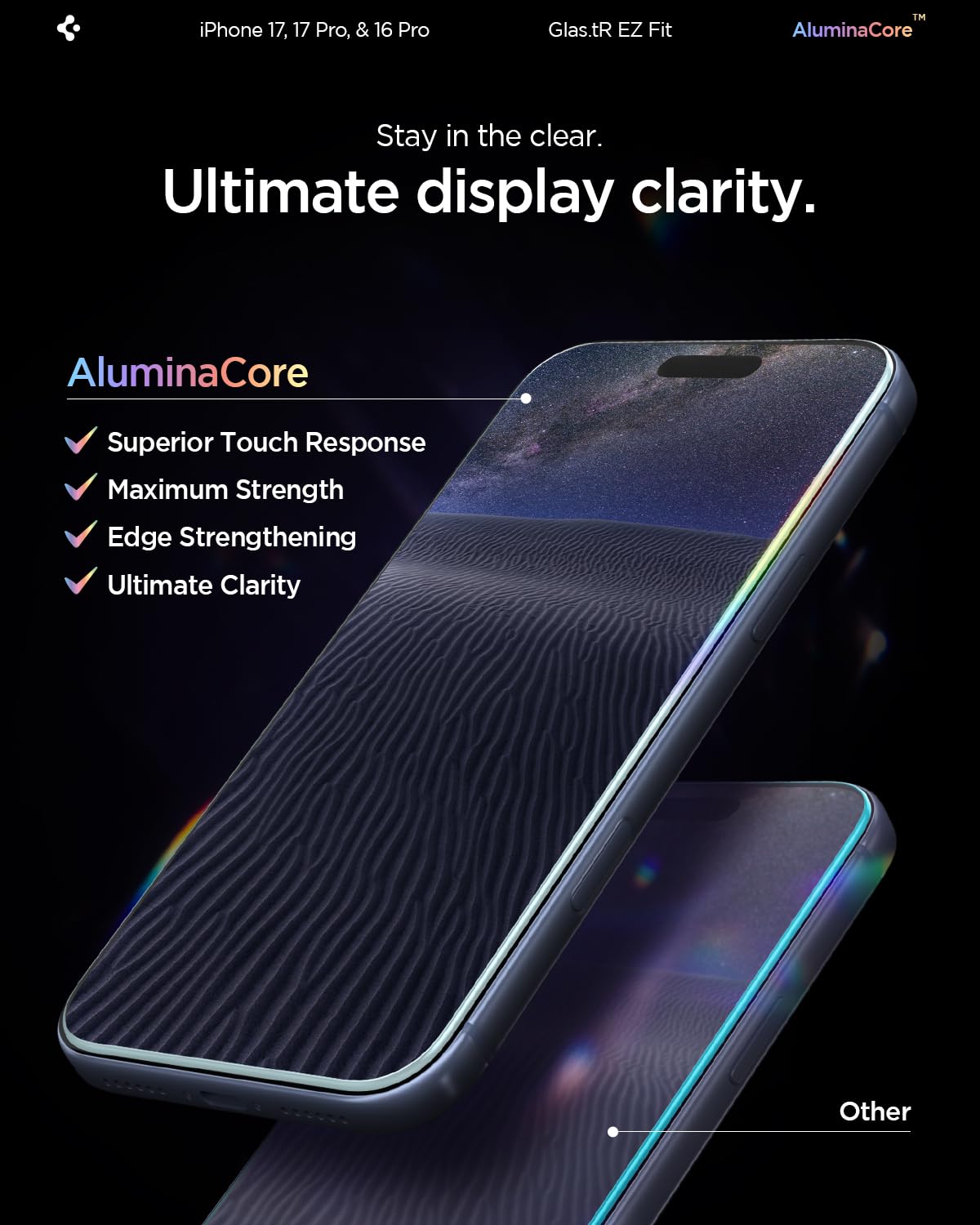 Spigen Glas.tR EZ Fit Tempered Glass Screen Protector for iPhone 17 Pro / 17, iPhone 16 Pro - 2 Pack