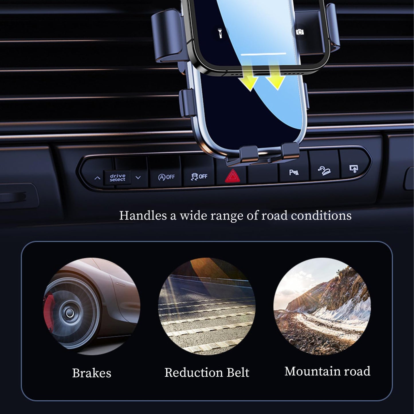 Car Cell Phone Holder with Metal Hook Clip, 360 Degree Rotating Air Vent Navigation Mount, Universal Base (Black and Silver)