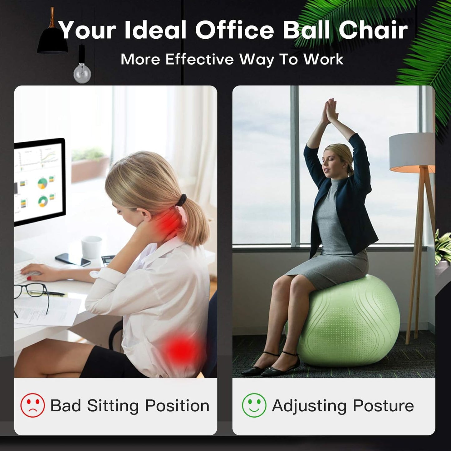Gruper Yoga Ball, Multiple Sizes Non Slip Exercise Ball for Workout, Birthing, Balance, Stability, Pregnancy, 2200LB Capacity, Anti Burst Chair for Home and Office, Includes Quick Pump & Fitness Guide