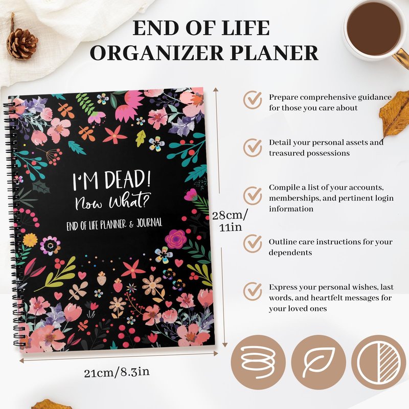 End of Life Planner Organizer Notebook with Pocket for Documents, I'M Dead Now What Planner Spiral Bound If I Die Binder Organizer Guided Final Arrangement for Beneficiary Will Preparation Last Wishes