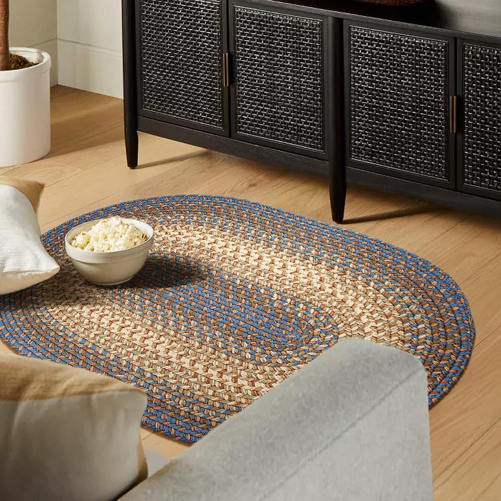 RRI Home Decor EastEnd EL93 Blue Lake 2' x 3' Oval - Braided Area Rug, Home Decor, Floor Mat or Bedroom Rug - Easy Care, Ideal for High Traffic Areas in Hallway and Living Room - Made in USA