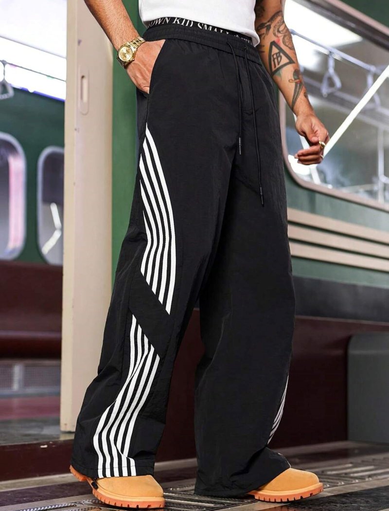 ZAFUL Men's Baggy Track Pants Y2K Streetwear Pants Drawstring Letter Pockets Casual Lounge Trousers (8-Black,XL)