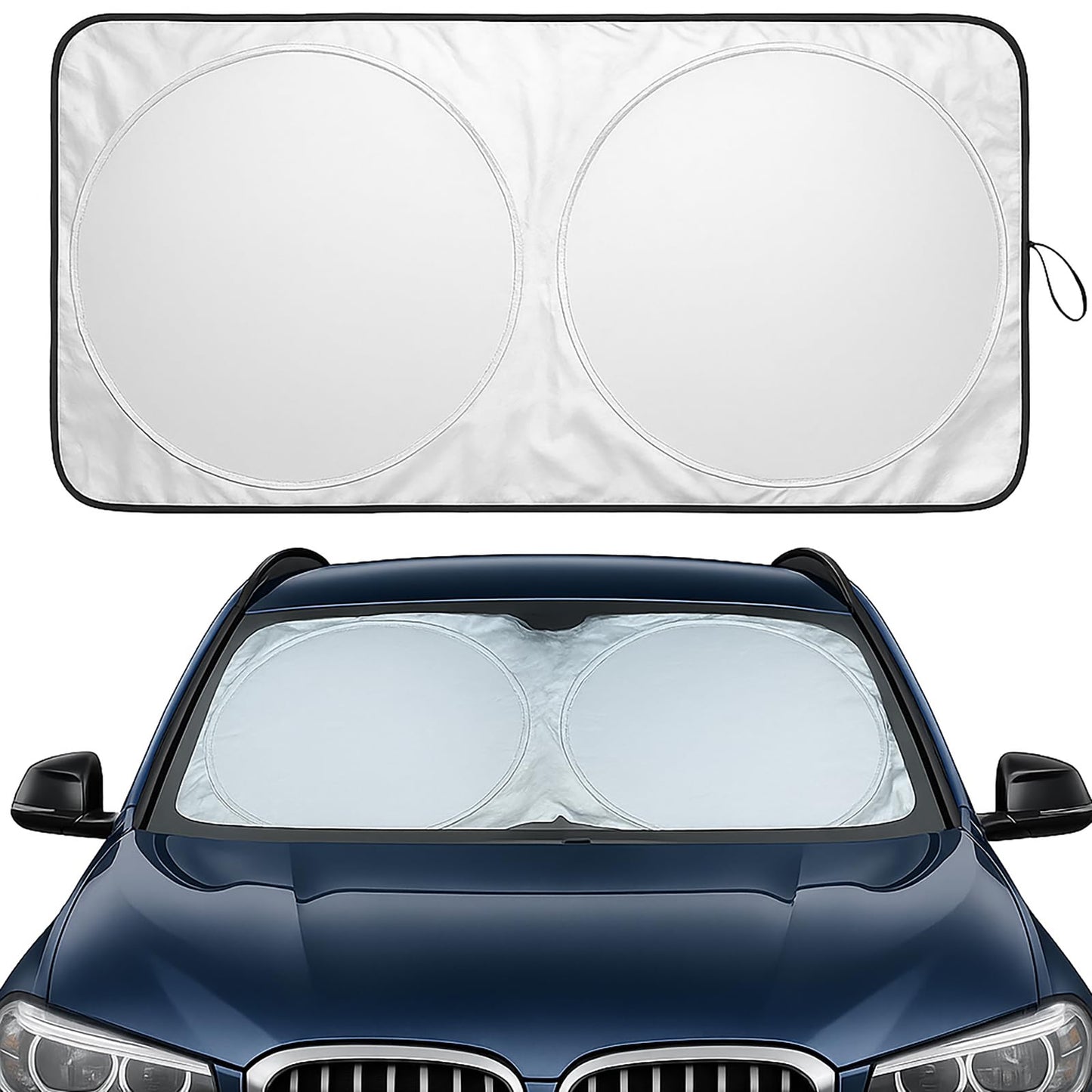 Car Windshield Sun Shade - Foldable Reflective Sun Visor for Cars, SUVs, Trucks, and Vehicles | Heat Blocking Sunshade to Keep Interior Cool | Summer Automotive Accessories