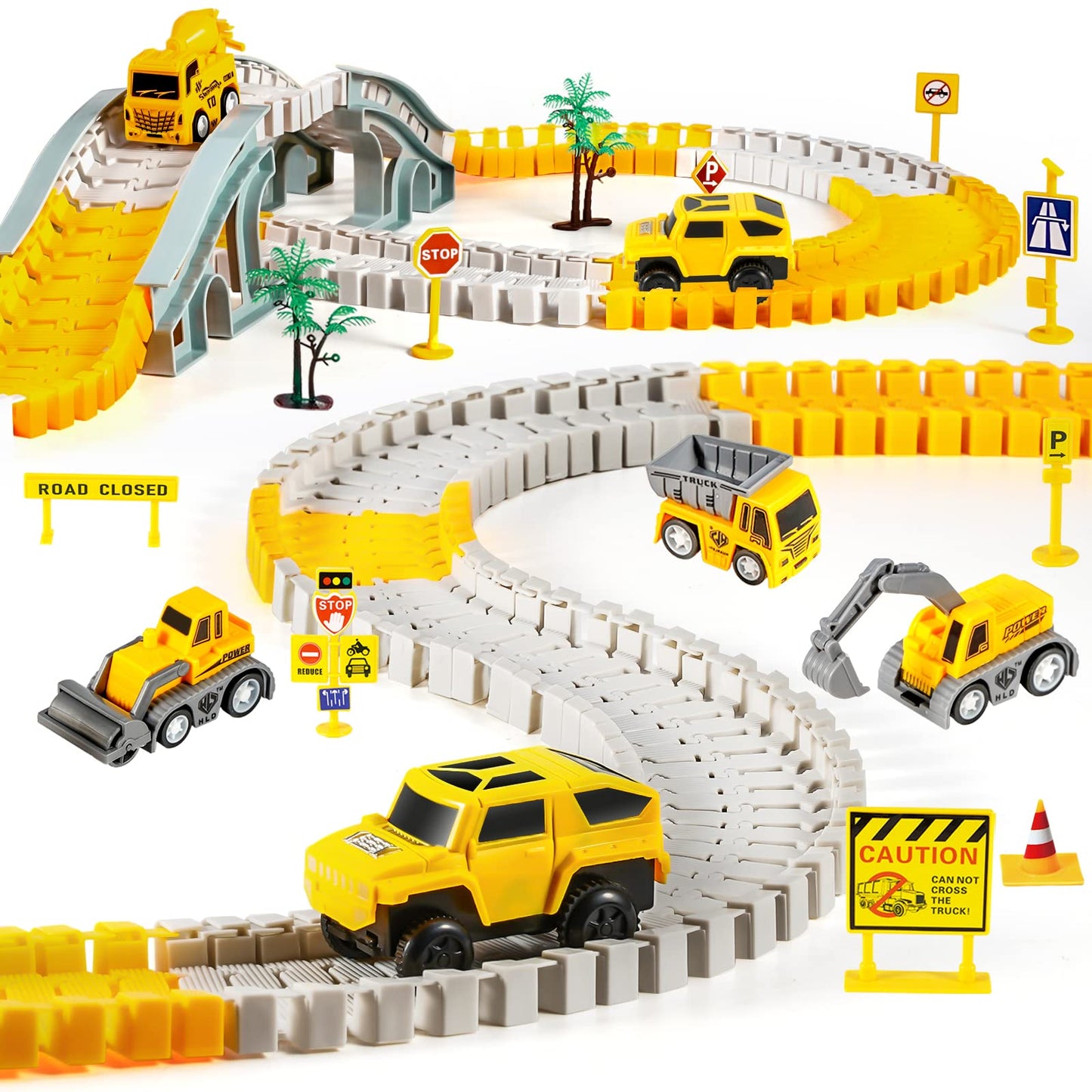 260 PCS Construction Race Tracks for Kids Toys, 2 Electric Cars, 4 Construction Cars, 1 Map & Flexible DIY Track Set, Engineering Presents for 3 4 5 6 Year Old Boys Girls
