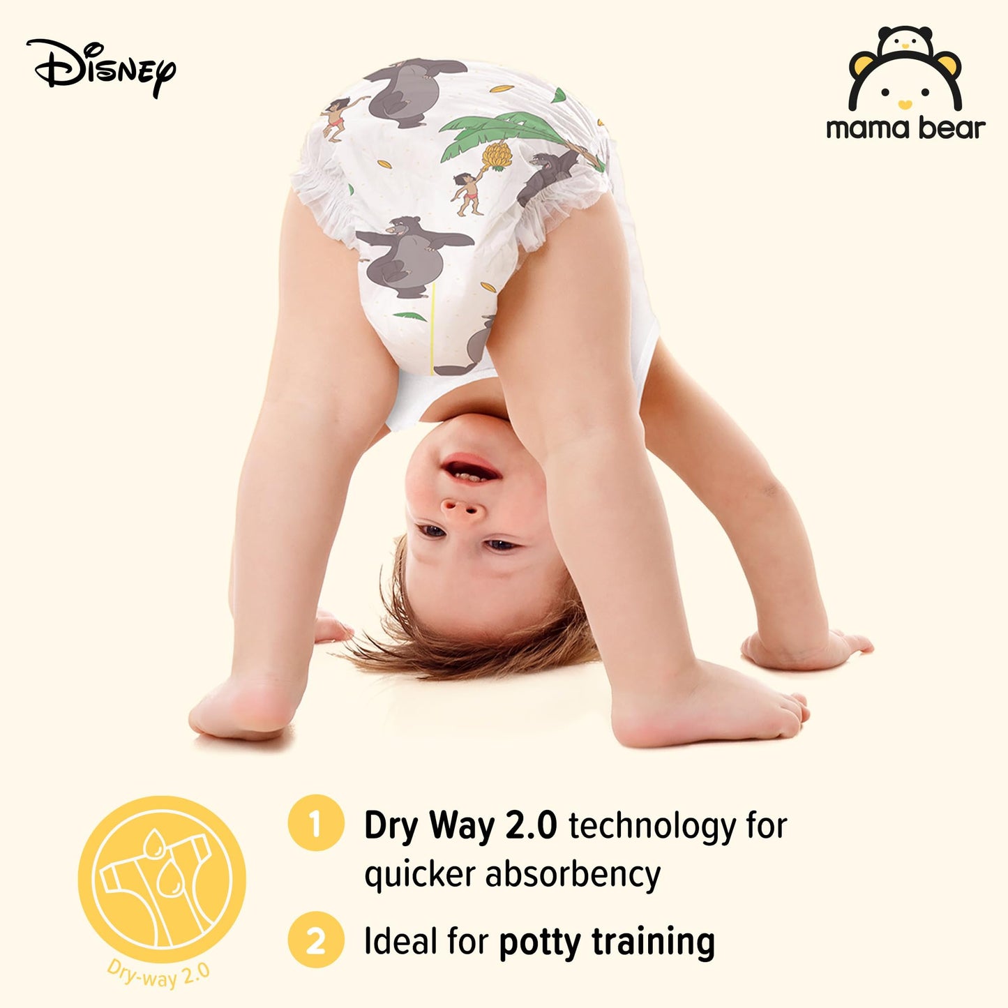 Amazon Brand - Mama Bear Disney Nappy Pants, Size 6 (15+ kg), 120 Count (2 Packs of 60), White, Monthly Pack