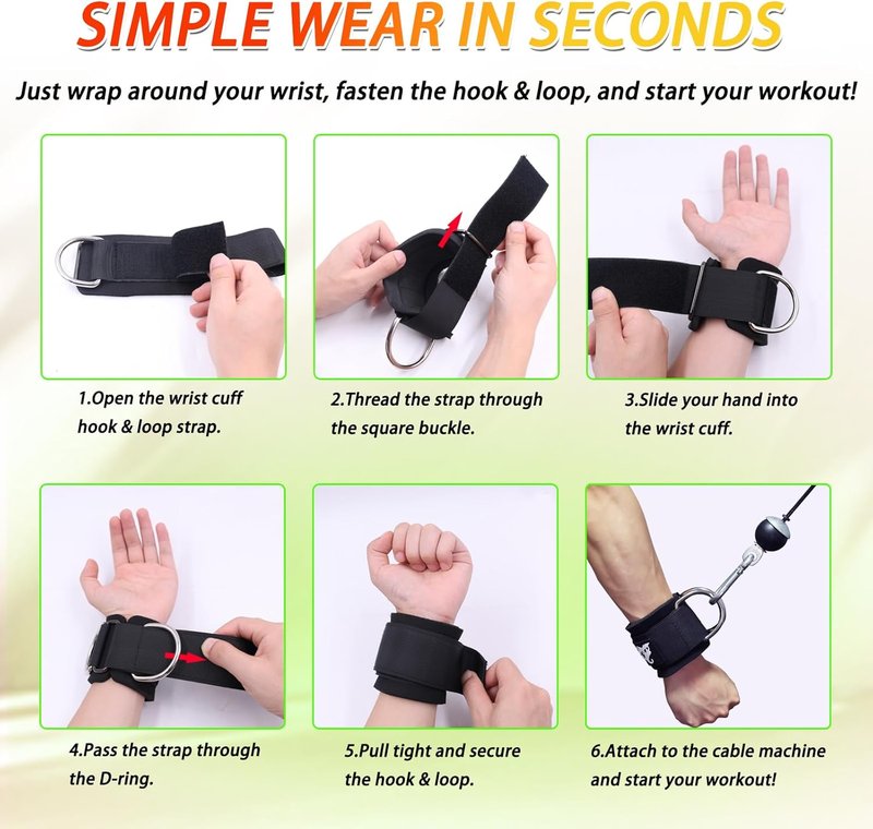 Adjustable Wrist Cuffs for Cable Machine Attachments - Padded Straps with Dual D-Rings for Forearm & Arm Training