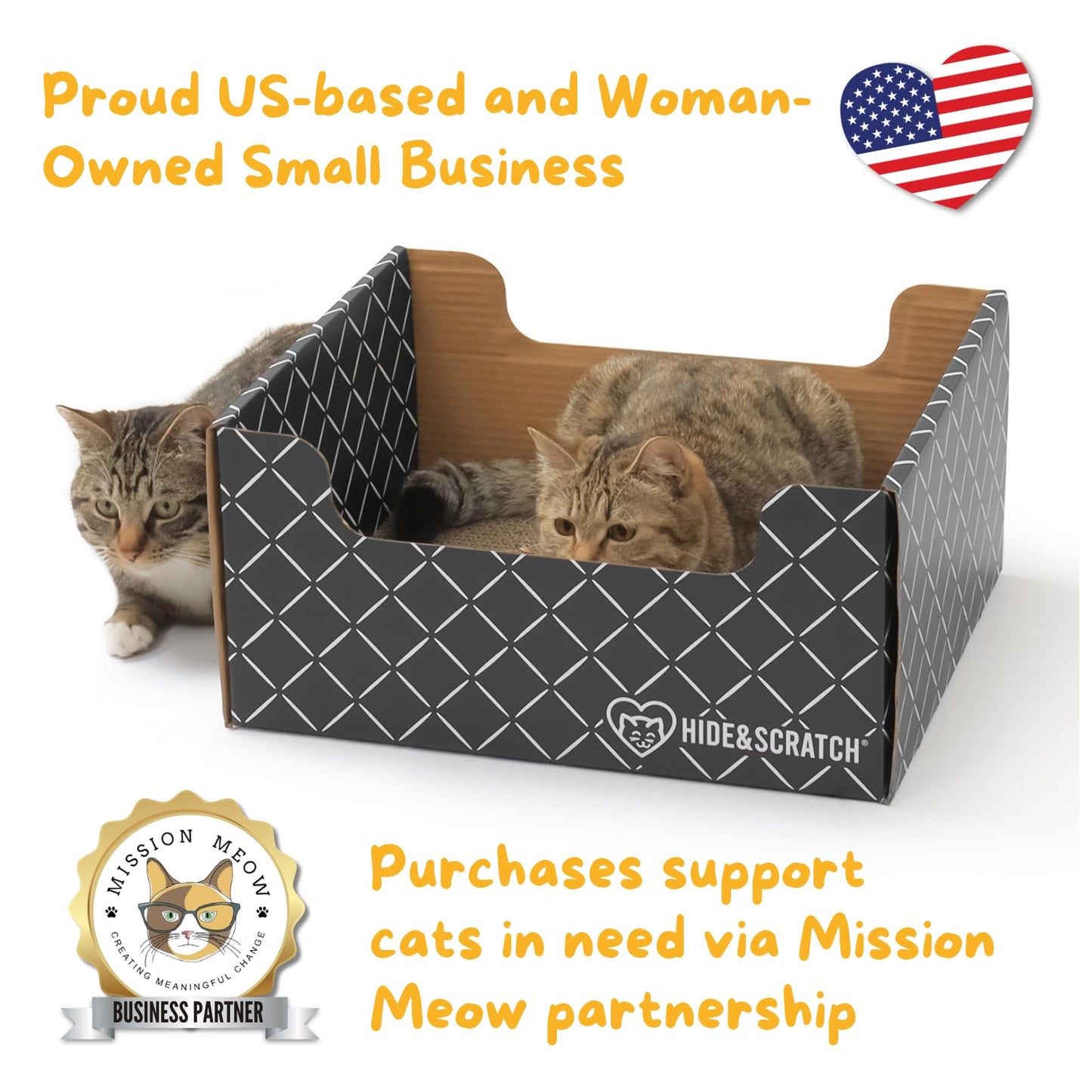 HIDE & SCRATCH Heavy Duty Cardboard Cat Scratcher Box and Cat Bed with Refillable Double-Sided Cardboard Scratch Pad for Indoor Cats