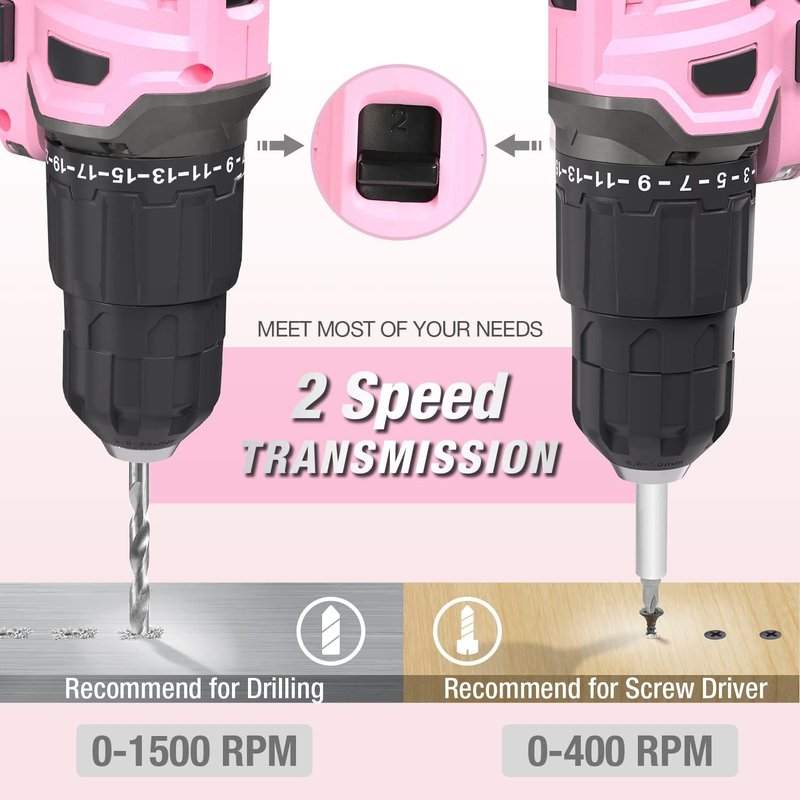 WORKPRO Pink Cordless 20V Lithium-Ion Drill Driver Set | Includes Battery, Charger & Storage Bag