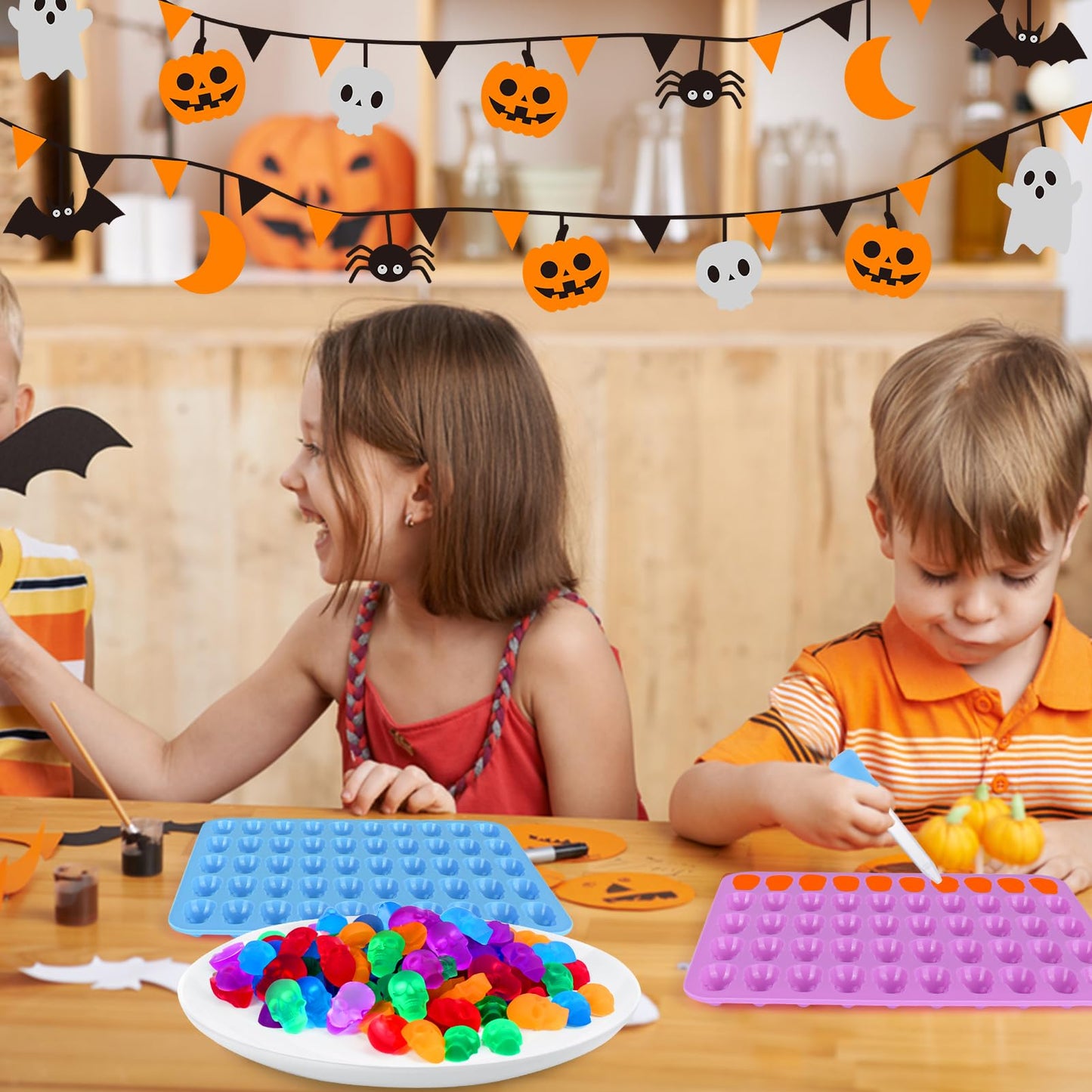 Palksky Skull Gummy Silicone Mold Sugar Chocolate Candy Molds,Skull Silicone Mold for Gummies for Kids,Halloween Jello Molds，(4PCS)