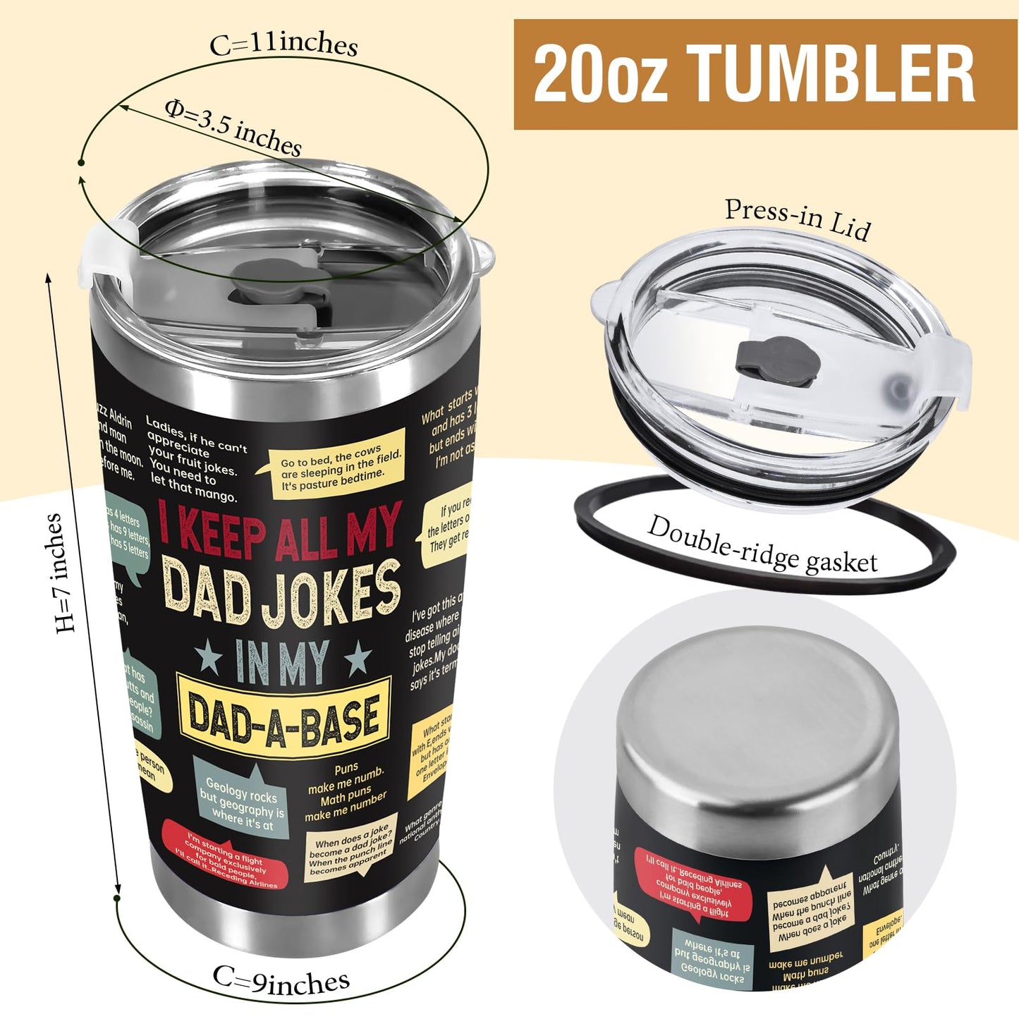 Ulrhpc Christmas Gifts for Dad Men：Dad Joke 20oz Tumbler Birthday Gifts for Dad Men Adults Grandpa Husband Stepfather Present Decorations on Fathers Day Christmas Thankgiving