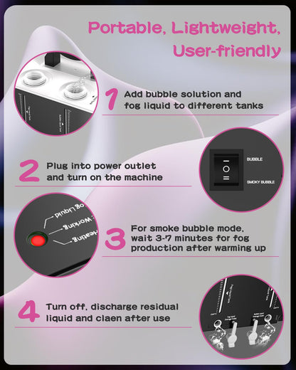 Fog Machine, No Spill Fog Bubble Machine, Portable Smoke Bubble Machine, Bubble Fogger, Bubble Fog Combo Machine for Indoor Outdoor Party Wedding Birthday Photograph Christmas Halloween