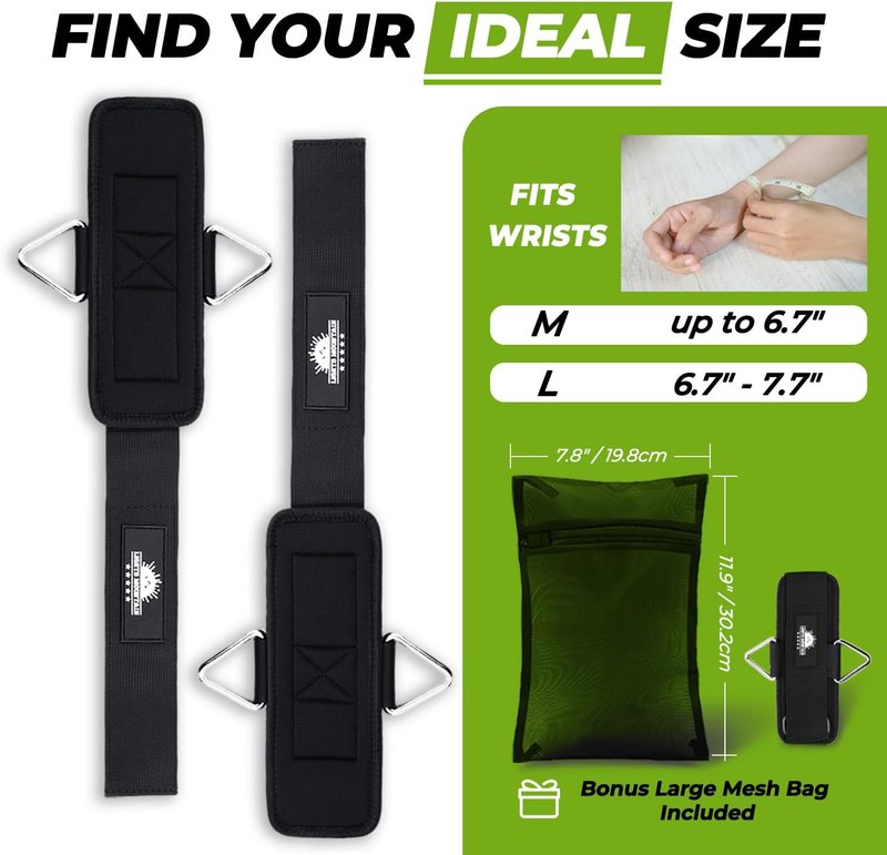 Wrist Cuffs for Cable Machines - Padded Adjustable Straps for Tricep Pushdowns & Strength Training
