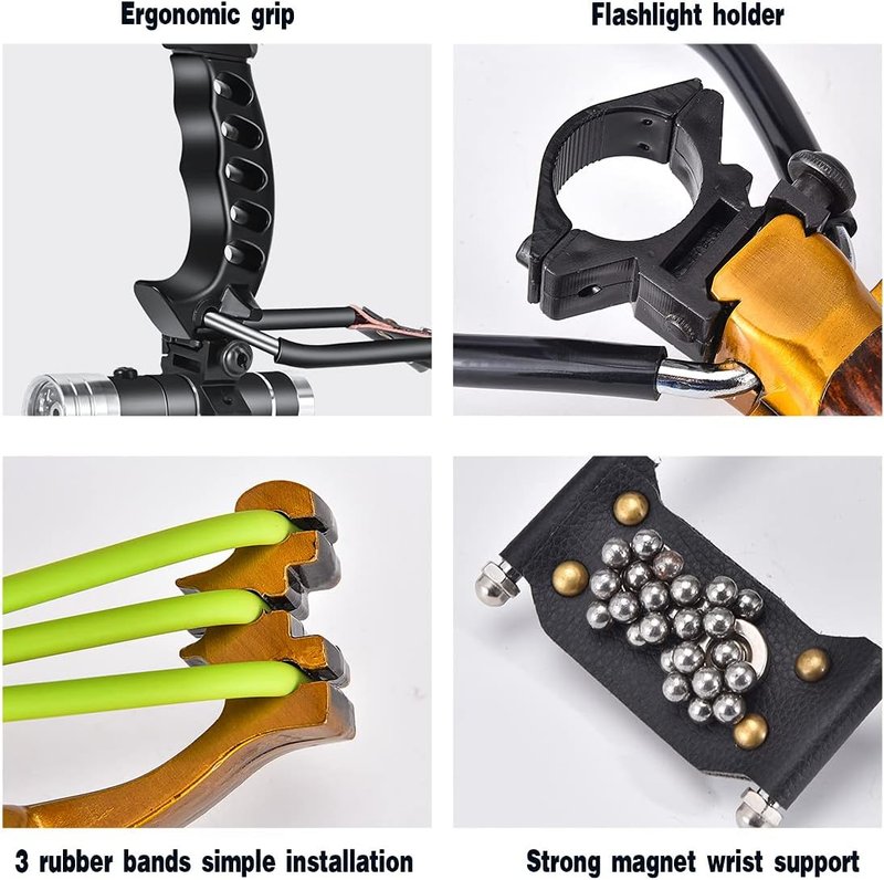 NOBONDO Strong Folding Slingshot - Powerful Adjustable Catapult with Wrist Brace & 100 Ammo Balls | Ideal for Hunting & Survival