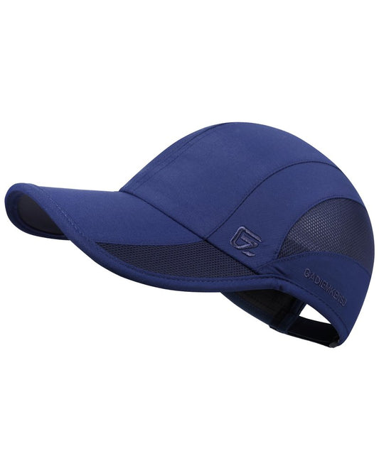 GADIEMKENSD Cooling Running Hat Quick Dry Summer Baseball Cap UPF50+ Sports Sun Caps Breathable Mesh Trucker Dad Hats Unstructured for Golf Tennis Hiking Gym Camp American Blue M/L 7-7 1/2