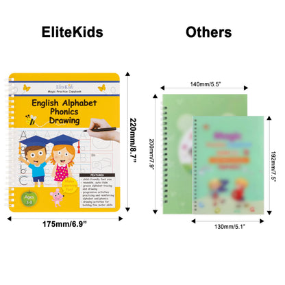 Teacher Designed 8.7x6.9in Reusable Grooved Handwriting Workbooks (Sight Word Copy Included)- Kids Learning Calligraphy, Magic Groove Practice Copybook for Preschool, Kids Ages 3 to 8 (6 Pack)