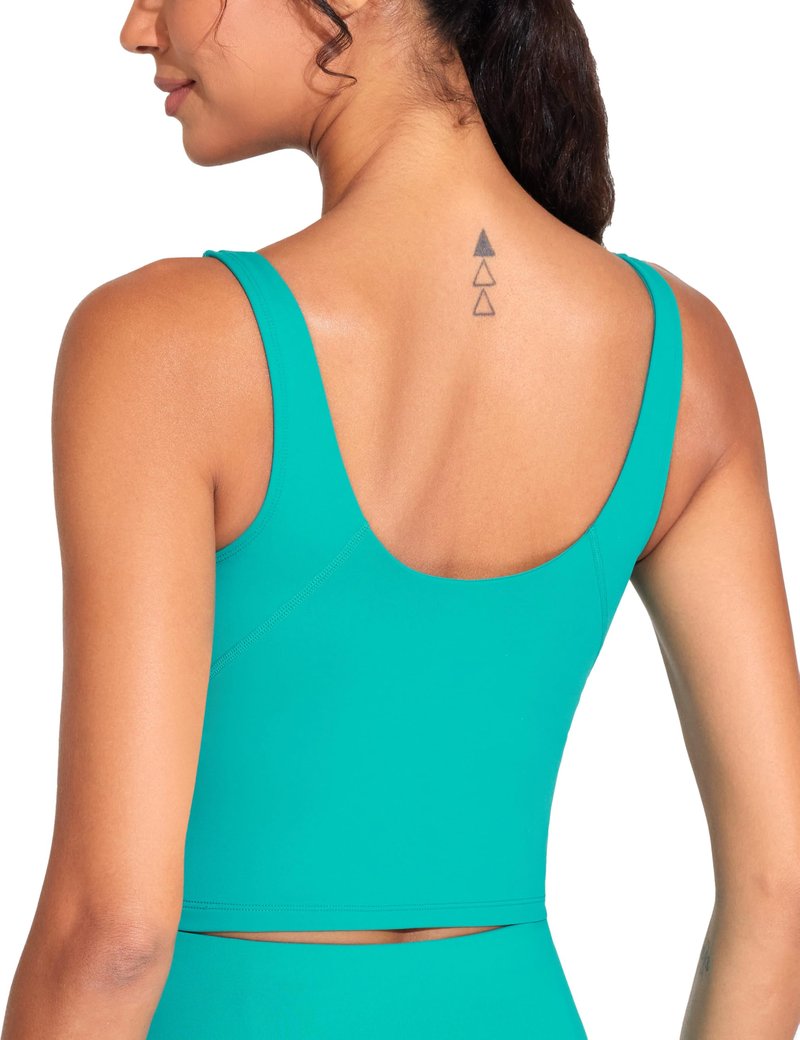 Women’s Longline Sports Bra Wirefree Padded Medium Support Yoga Bras Gym Running Workout Tank Tops Lake Green