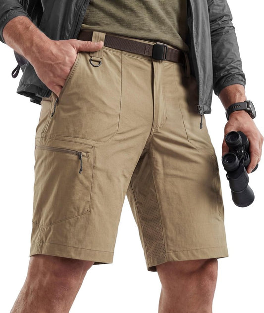 CQR Men's Quick Dry Stretch Hiking Cargo Shorts, Lightweight Water Resistant Tactical Casual, Golf & Outdoor with Pockets, Peak Alamo Khaki, 34W x 10L