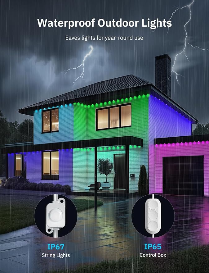 Permanent Outdoor Lights Pro, Smart LED Christmas Eaves Light 50ft with 25 IC+RGBCW LED Lights for House, IP67 Waterproof, for Halloween Xmas Decor, APP/Remote Control