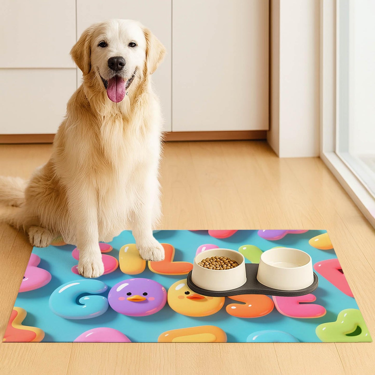 HOMETITUTE 20x12 inch Duck Design Non Slip Dog Food Mat Pet Bowl Placemat for Food and Water Small Dog Bowl Mats Cat Food Mat Easy to Clean Feeding Mats for Small Pets Cute