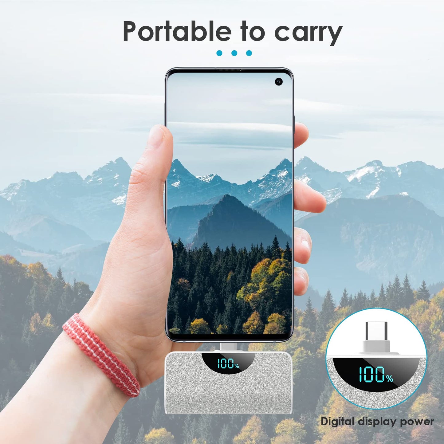 Mini Portable Charger USB-C Power Bank 5200mAh,Ultra Compact LCD Display Battery Pack Backup Charger Compatible with iPhone 17/17 Air/17 Pro/17 Pro Max/16/16 Plus/16 Pro Max/15 Series,Samsung-Green
