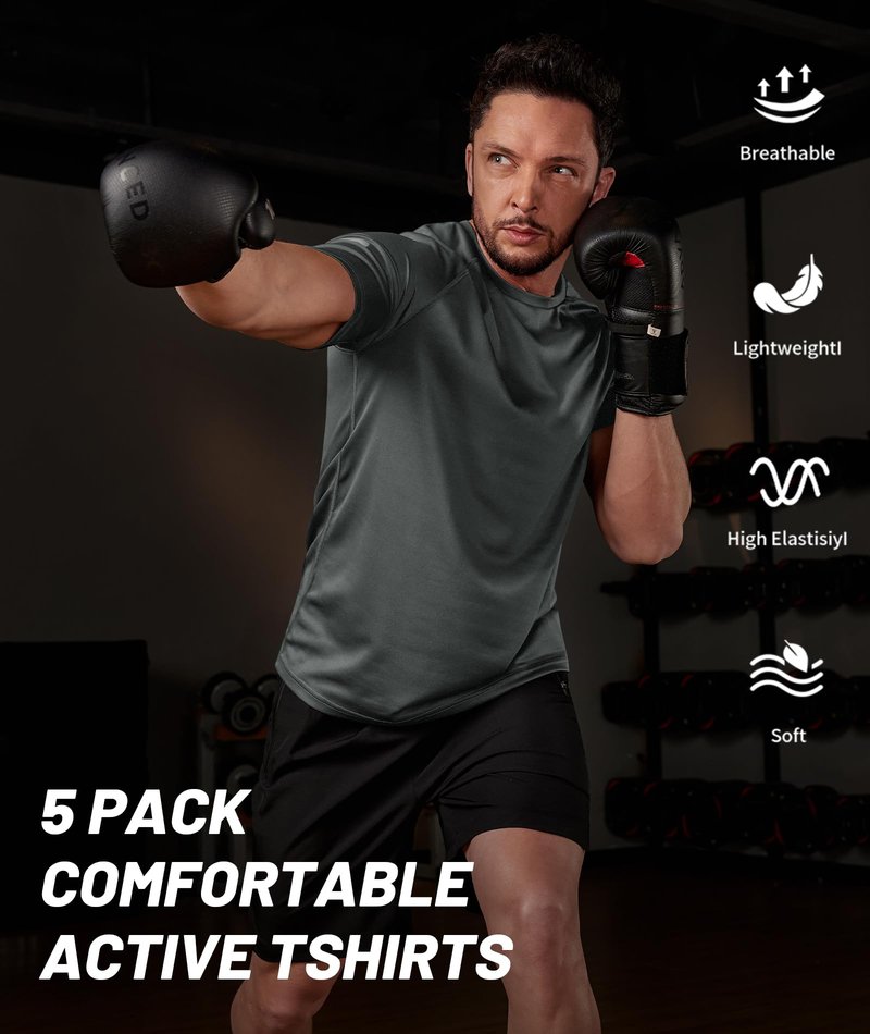 Little Beauty 5 Pack Workout Shirts for Men Mesh Fast Dry Gym Shirts Moisture Wicking Short Sleeve Running Shirts Grey/White/Black/Grey/Black XL