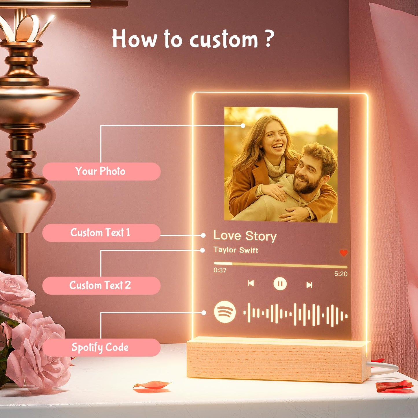 iDIY Custom Picture Frame with Photo - Personalized Spotify Music Song Plaque - Customized Valentines Day Gift for Boyfriend Girlfriend Couple - Anniversary Birthday Gifts for Him Her