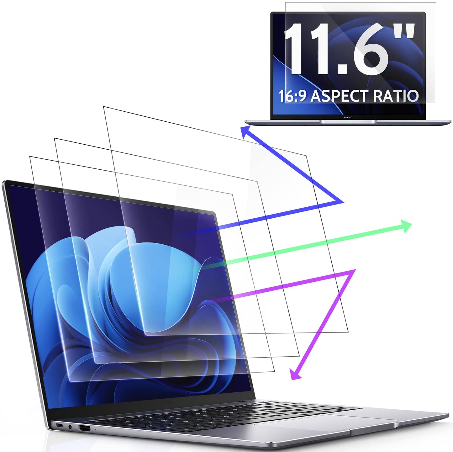 3 Pcs 11.6 Inch Anti Blue Light Screen Protector Compatible With Lenovo Hp Dell Acer Asus Samsung Chromebook etc Laptop-16:9 Aspect, 11" Computer Monitor Glare Filter Uv Blocker Shield Cover Eye Protection Film