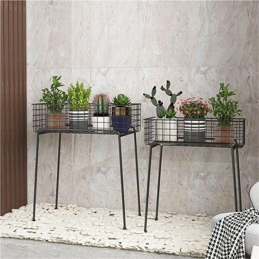FYZPIVM 2-Piece Set Iron Flower Rack, Indoor Outdoor Plant Stand, Balcony Succulent Storage Shelf, Metal Bookshelf Snack Organizer, Garden and Home Decor Display Rack(Black)