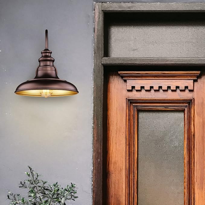Dusk to Dawn Sensor Outdoor Barn Light Fixture Outdoor Wall Sconce Farmhouse Wall Mount Lights Exterior Gooseneck Light Fixture Bronze Finish Industrial Wall Lantern for Porch, Entryways, 2 Pack