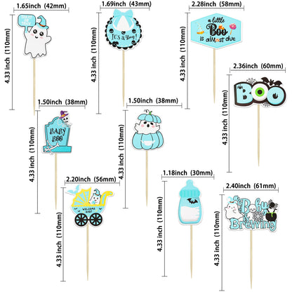 Gyufise 36Pcs Baby Shower Halloween Cupcake Toppers Ghost Bat A Baby is Brewing Cupcake Picks Baby Boo It's a Girl Cake Decorations for Halloween Theme Baby Shower Girls Birthday Party Supplies Blue