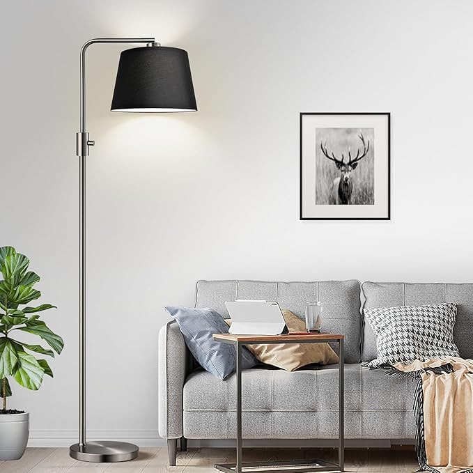 Nintiue 【Upgraded】 Dimmable Floor Lamp, 1000 Lumens LED Edison Bulb Included, Brushed Nickel Arc Floor Lamps Modern Standing Lamp with Black Shade, Tall Lamps for Living Room Bedroom