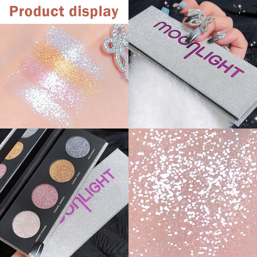 AMY'S DIARY 4 Colors Shany Highlight Eyeshadow Palette Cosmetics, Shimmer Eye shadow Palette, Cruelty-Free and Vegan Formula, Glitter Shimmer Eyeshadow for Professional Makeup Kit(12#)