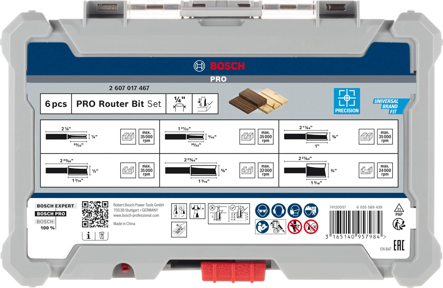 Bosch Professional 6 pcs. Straight Router Bit Set (for Wood, Ø 1/4 inch Shank, Accessory Router)