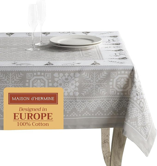 Maison d' Hermine Table Cloth Rectangle Table 100% Cotton 60 x 108 Inches Fall Tablecloth Reusable Everyday Use for Thanksgiving Christmas Decorations Dining Farmhouse Party (Cozy Christmas)