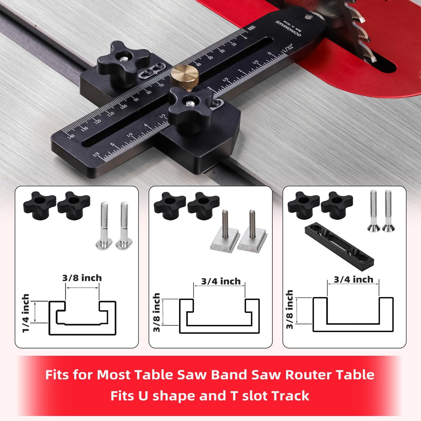 GOINGMAKE Thin Rip Jig Table Saw Jig Guide for Making Repetitive Narrow Thin Strip Cuts Woodworking Tools Fast Thin Ripping Guide for Table Saw Band Saw Router Table Fits for 3/8" x 3/4" T Slot