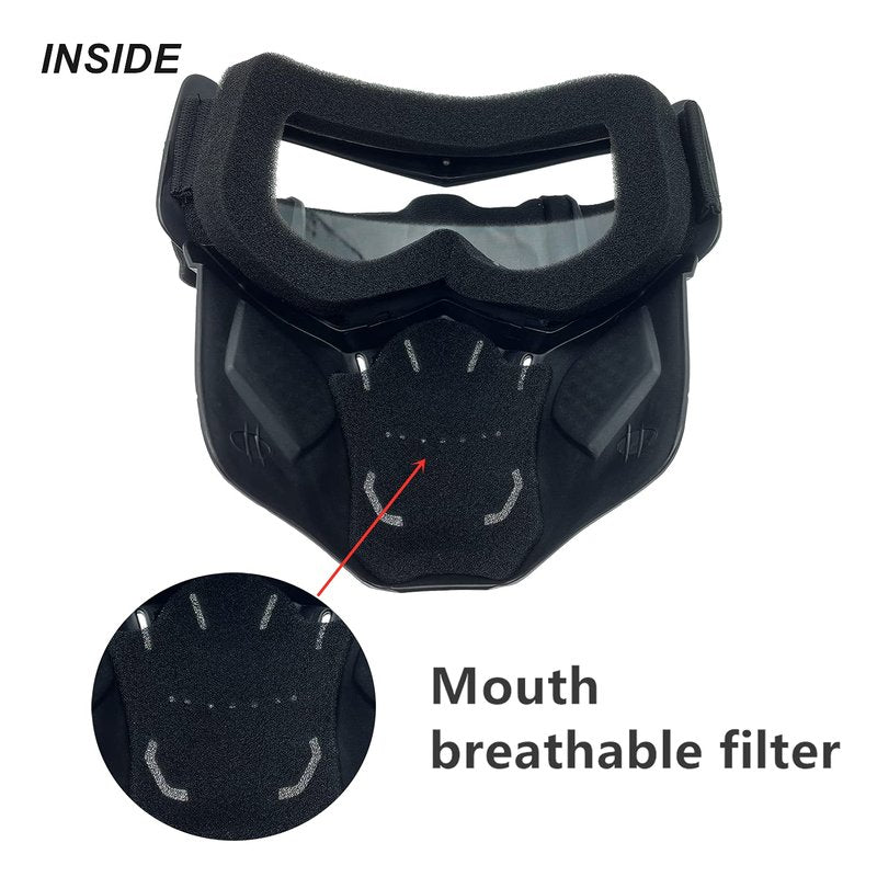 LJDJ Motorcycle Goggles with Removable Face Mask - Dirt Bike ATV Motocross Eyewear Anti-UV Adjustable MX Riding Offroad Cycling Motorbike Protective Glasses Racing Combat Tactical Military Goggles
